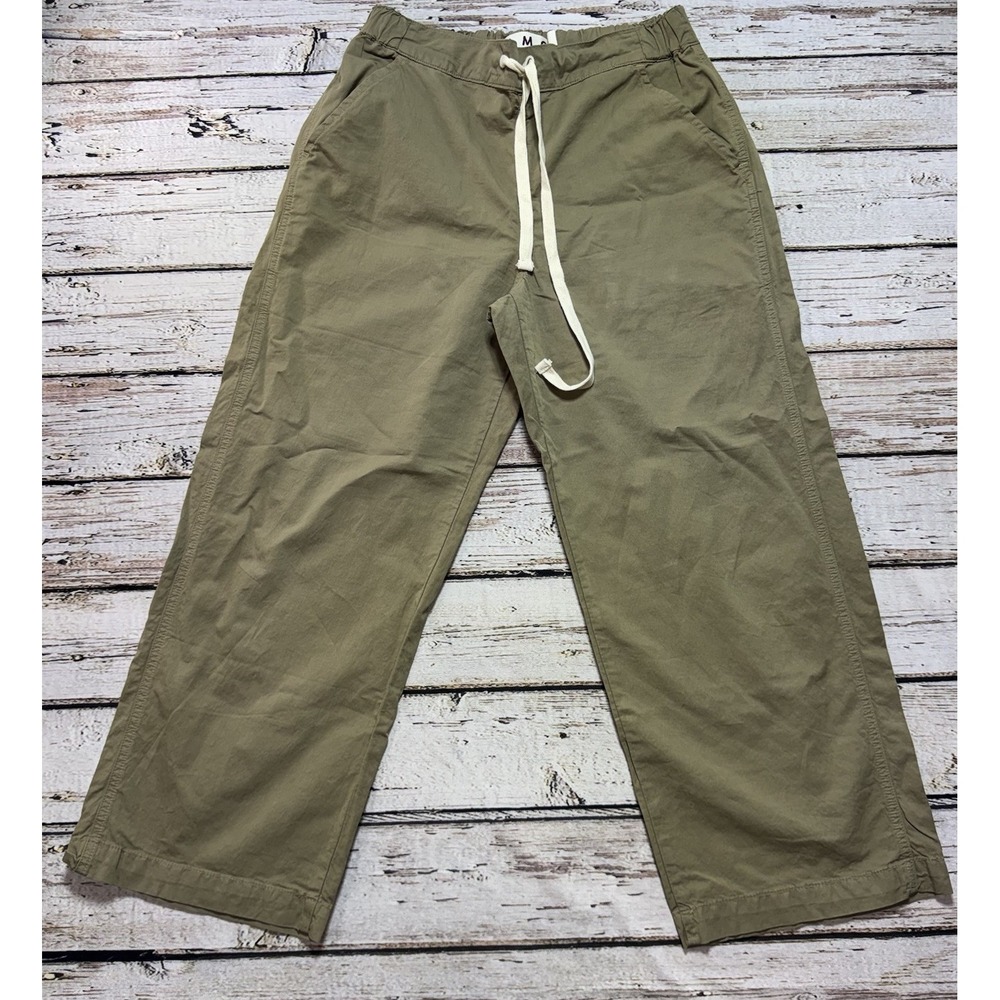 Amo Women's Khaki Army Green Cotton Blend Chino Pants Elastic Waist Cropped M